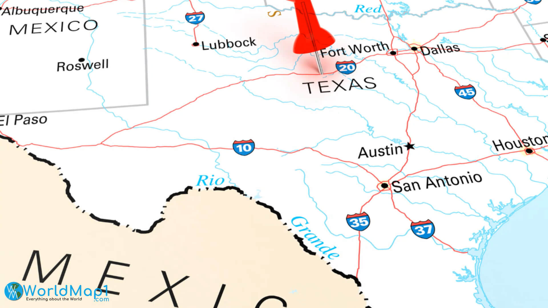 Texas Map with Fort Worth